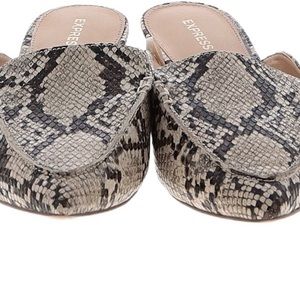 Faux snakeskin mules